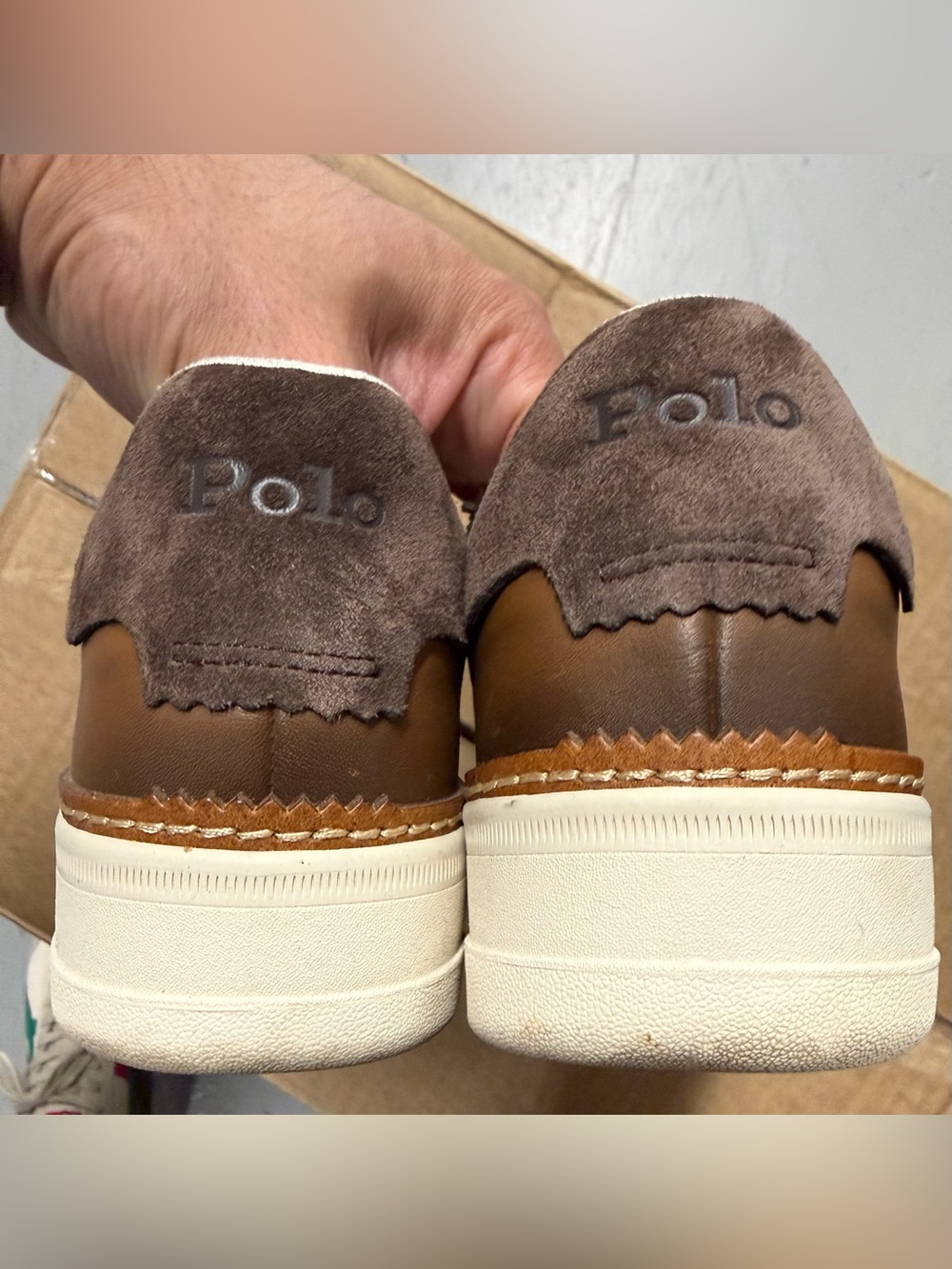 Polo by Ralph Lauren Men’s Tan/Brown Leather Sneakers - Picture 5 of 6
